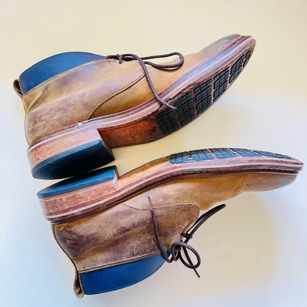 MENS COLE HAAN Cognac Brown Leather Chukka Blue Ankle Boots Lace Up Shoes 8.5